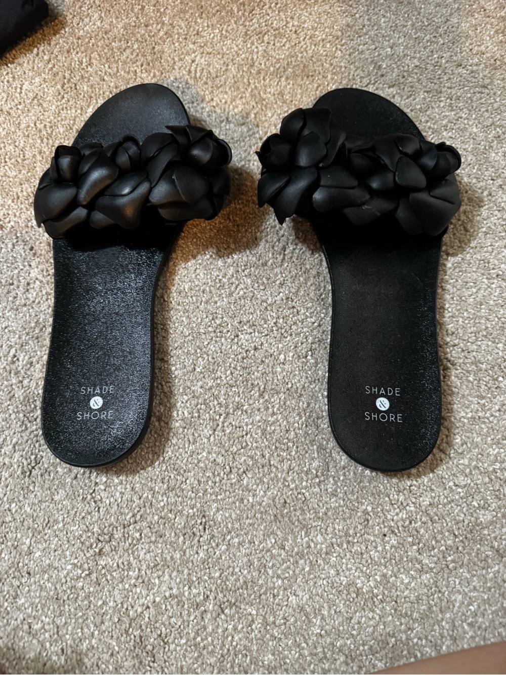 Shade & Shore Black Floral-Embellished Slide Sandals